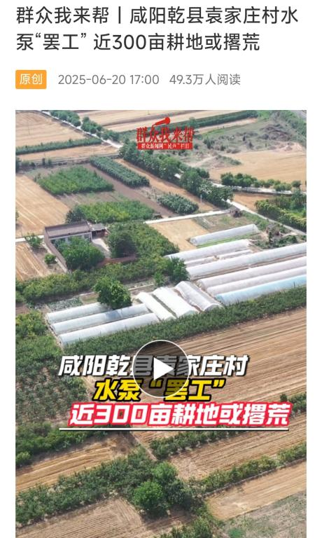 《群众我来帮丨咸阳乾县袁家庄村水泵“罢工” 近300亩耕地或撂荒》,2025-06-20,来源:群众新闻 配图5